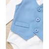 imageIDOPIP Baby Boy Clothes Suit Infant Gentleman Outfit First Birthday Baptism Wedding Dress Romper ShirtTieVestPantsCorsageBlue