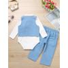 imageIDOPIP Baby Boy Clothes Suit Infant Gentleman Outfit First Birthday Baptism Wedding Dress Romper ShirtTieVestPantsCorsageBlue