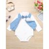 imageIDOPIP Baby Boy Clothes Suit Infant Gentleman Outfit First Birthday Baptism Wedding Dress Romper ShirtTieVestPantsCorsageBlue