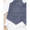 imageIDOPIP Baby Boy Clothes Suit Infant Gentleman Outfit First Birthday Baptism Wedding Dress Romper ShirtTieVestPantsCorsageGray