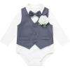 imageIDOPIP Baby Boy Clothes Suit Infant Gentleman Outfit First Birthday Baptism Wedding Dress Romper ShirtTieVestPantsCorsageGray