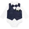 imageIDOPIP Baby Boy Clothes Suit Infant Gentleman Outfit First Birthday Baptism Wedding Dress Romper ShirtTieVestPantsCorsageNavy Blue