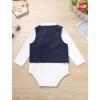 imageIDOPIP Baby Boy Clothes Suit Infant Gentleman Outfit First Birthday Baptism Wedding Dress Romper ShirtTieVestPantsCorsageNavy Blue