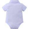 imageIDOPIP Baptism Outfits for Boys Baby Clothes Gentleman Formal Suit Bowtie Romper Suspender Shorts 4PCS Birthday Tuxedo OutfitBlue  Khaki