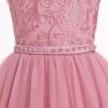 imageIDOPIP Flower Girl Dresses for Wedding Lace Tulle Princess Pageant Dresses for Girls Kids Prom First Communion Birthday GownsDusty Pink