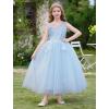 imageIDOPIP Flower Girl Lace Dress for Kids Wedding Bridesmaid Pageant Party Formal Long Gown Princess Communion Tulle Bow DressesBlue