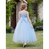imageIDOPIP Flower Girl Lace Dress for Kids Wedding Bridesmaid Pageant Party Formal Long Gown Princess Communion Tulle Bow DressesBlue