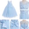 imageIDOPIP Flower Girl Lace Dress for Kids Wedding Bridesmaid Pageant Party Formal Long Gown Princess Communion Tulle Bow DressesBlue
