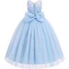 imageIDOPIP Flower Girl Lace Dress for Kids Wedding Bridesmaid Pageant Party Formal Long Gown Princess Communion Tulle Bow DressesBlue
