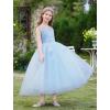 imageIDOPIP Flower Girl Lace Dress for Kids Wedding Bridesmaid Pageant Party Formal Long Gown Princess Communion Tulle Bow DressesBlue