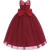 imageIDOPIP Flower Girl Lace Dress for Kids Wedding Bridesmaid Pageant Party Formal Long Gown Princess Communion Tulle Bow DressesDark Red