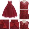 imageIDOPIP Flower Girl Lace Dress for Kids Wedding Bridesmaid Pageant Party Formal Long Gown Princess Communion Tulle Bow DressesDark Red