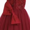 imageIDOPIP Flower Girl Lace Dress for Kids Wedding Bridesmaid Pageant Party Formal Long Gown Princess Communion Tulle Bow DressesDark Red