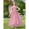 imageIDOPIP Flower Girl Lace Dress for Kids Wedding Bridesmaid Pageant Party Formal Long Gown Princess Communion Tulle Bow DressesDusty Pink