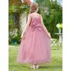 imageIDOPIP Flower Girl Lace Dress for Kids Wedding Bridesmaid Pageant Party Formal Long Gown Princess Communion Tulle Bow DressesDusty Pink