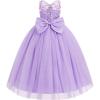imageIDOPIP Flower Girl Lace Dress for Kids Wedding Bridesmaid Pageant Party Formal Long Gown Princess Communion Tulle Bow DressesPurple