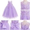 imageIDOPIP Flower Girl Lace Dress for Kids Wedding Bridesmaid Pageant Party Formal Long Gown Princess Communion Tulle Bow DressesPurple
