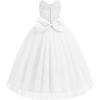 imageIDOPIP Flower Girl Lace Dress for Kids Wedding Bridesmaid Pageant Party Formal Long Gown Princess Communion Tulle Bow DressesWhite