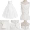 imageIDOPIP Flower Girl Lace Dress for Kids Wedding Bridesmaid Pageant Party Formal Long Gown Princess Communion Tulle Bow DressesWhite