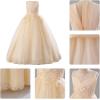 imageIDOPIP Flower Girl Lace Dress for Kids Wedding Pageant Formal Party Long Gown Princess First Communion Maxi Tulle DressesChampagne