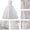 imageIDOPIP Flower Girl Lace Dress for Kids Wedding Pageant Formal Party Long Gown Princess First Communion Maxi Tulle DressesWhite