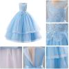imageIDOPIP Flower Girl Sequin Appliques Dress for Kids Wedding Pageant Party Long Gown Princess Birthday Communion Tulle DressesBlue