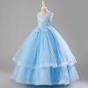 imageIDOPIP Flower Girl Sequin Appliques Dress for Kids Wedding Pageant Party Long Gown Princess Birthday Communion Tulle DressesBlue