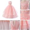 imageIDOPIP Flower Girl Sequin Appliques Dress for Kids Wedding Pageant Party Long Gown Princess Birthday Communion Tulle DressesPink