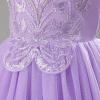 imageIDOPIP Flower Girl Sequin Appliques Dress for Kids Wedding Pageant Party Long Gown Princess Birthday Communion Tulle DressesPurple