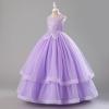 imageIDOPIP Flower Girl Sequin Appliques Dress for Kids Wedding Pageant Party Long Gown Princess Birthday Communion Tulle DressesPurple
