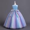 imageIDOPIP Sequin Flower Girl Dress for Kids Wedding Bridesmaid Pageant Party Formal Long Gown Princess Communion Tulle DressesRainbow Blue