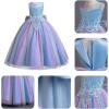 imageIDOPIP Sequin Flower Girl Dress for Kids Wedding Bridesmaid Pageant Party Formal Long Gown Princess Communion Tulle DressesRainbow Blue