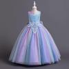 imageIDOPIP Sequin Flower Girl Dress for Kids Wedding Bridesmaid Pageant Party Formal Long Gown Princess Communion Tulle DressesRainbow Blue