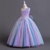 imageIDOPIP Sequin Flower Girl Dress for Kids Wedding Bridesmaid Pageant Party Formal Long Gown Princess Communion Tulle DressesRainbow Purple