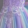 imageIDOPIP Sequin Flower Girl Dress for Kids Wedding Bridesmaid Pageant Party Formal Long Gown Princess Communion Tulle DressesRainbow Purple