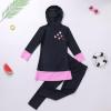 imageMuslim Swimsuit for Girls Kids 2 Pieces Modest Islamic Swimwear Burkini Full Cover Hijab Long Sleeve Heart Print Hooded Top Pants Swim Cap Costume Conservative Beachwear Bathing Suit Navy Blue 56Y