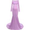 imageWomens Off Shoulder Long Sleeve Maternity Gown Mermaid Maxi Photography Dress for Baby Shower Photo Props Dress