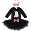imageIDOPIP Baby Girls First Halloween Pumpkin Ghost Dress up Costume Long Sleeve Romper Tutu Skirt Sequin Headband Outfit ClothesBlack Ghost