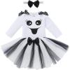 imageIDOPIP Baby Girls First Halloween Pumpkin Ghost Dress up Costume Long Sleeve Romper Tutu Skirt Sequin Headband Outfit ClothesWhite Ghost