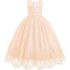 imageIDOPIP Flower Girl Dresses for Wedding Lace Tulle Princess Pageant Dresses for Girls Kids Prom First Communion Birthday GownsChampagne