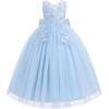 imageIDOPIP Flower Girl Lace Dress for Kids Wedding Bridesmaid Pageant Party Formal Long Gown Princess Communion Tulle Bow DressesBlue