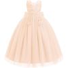 imageIDOPIP Flower Girl Lace Dress for Kids Wedding Bridesmaid Pageant Party Formal Long Gown Princess Communion Tulle Bow DressesChampagne