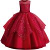 imageIDOPIP Flower Girl Sequin Appliques Dress for Kids Wedding Pageant Party Long Gown Princess Birthday Communion Tulle DressesRed  Sequin