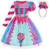 imageIDOPIP Rainbow Candy Tutu Dress for Girls 310Y Candy Princess Costume with Headband for Halloween Birthday Party Dress upLong Sleeve