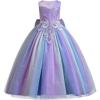 imageIDOPIP Sequin Flower Girl Dress for Kids Wedding Bridesmaid Pageant Party Formal Long Gown Princess Communion Tulle DressesRainbow Purple