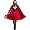 imageWomens Little Red Riding Hood Costume Halloween Christmas Party Dresses with Hooded Cloak Long Velvet Cape Outfit Set