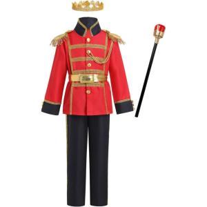 imageIDOPIP Boys Prince Charming Costume Prince Dress up Medieval Royal Prince Outfit Costume for Toddler Kid Boy HalloweenCosplayRed  Black 4pcs