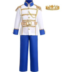 imageIDOPIP Boys Prince Charming Costume Prince Dress up Medieval Royal Prince Outfit Costume for Toddler Kid Boy HalloweenCosplayRoyal Blue 4pcs