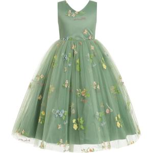 imageIDOPIP Embroidery Flower Girl Lace Dress for Kids Wedding Pageant Party First Communion Dresses Princess Bridesmaid Maxi GownGreen