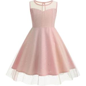 imageIDOPIP Embroidery Flower Girl Lace Dress for Kids Wedding Pageant Party First Communion Dresses Princess Bridesmaid Maxi GownPink Sequin  Mesh